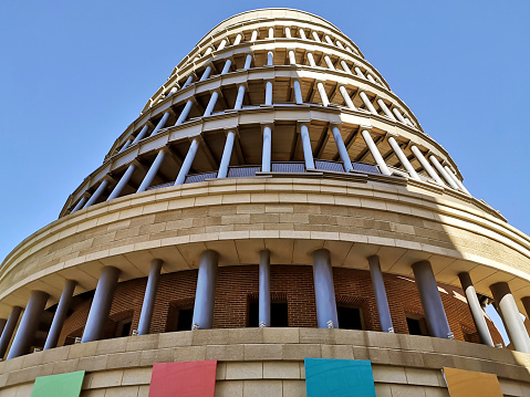 Babel Tower replica at Dalian's City of Water, a large touristic project in Dalian Donggang business district with a replica of Venice and other European-style architecture buildings. Liaoning Province, China.