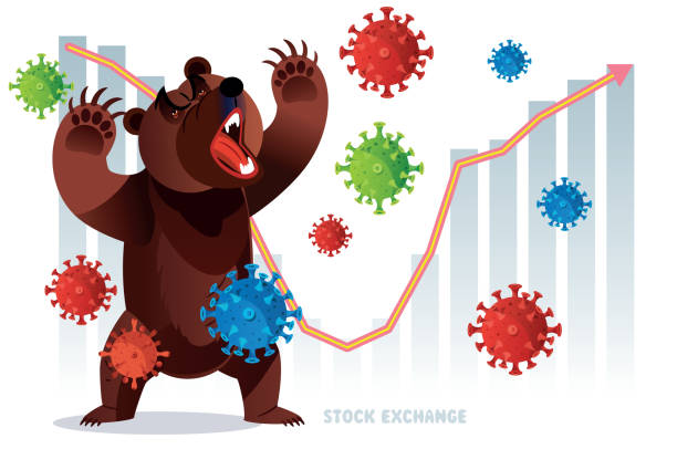 곰, 증권 거래소 및 코로나 바이러스 - bull bear stock market new york stock exchange stock illustrations