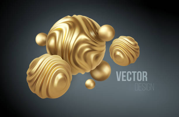 istock Golden metal organic shape 3d sphere background. Trend design for web pages, posters, flyers, booklets, magazine covers, presentations. Vector illustration 1215107591
