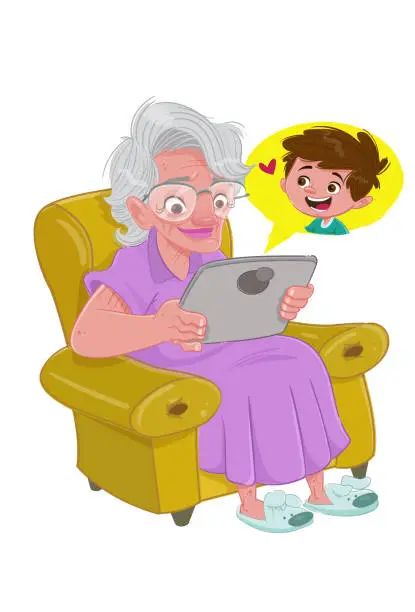 Vector illustration of Stay at home (elderly woman)