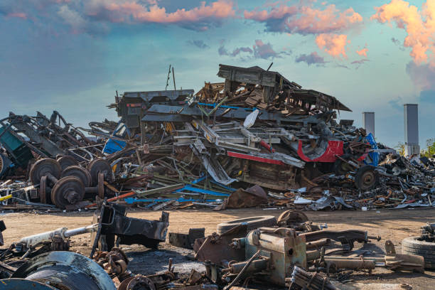 istock Metallic garbage and waste on landfill. Pollution and environment concept. 1215110380