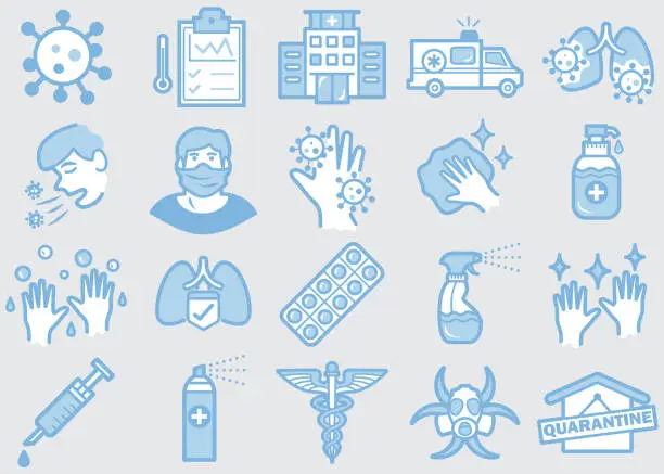 Vector illustration of Virus Prevention Line Icons Set 03