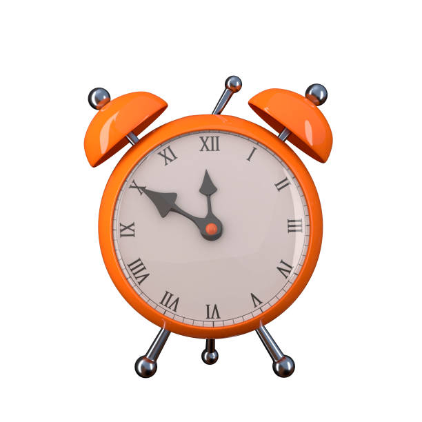 istock Bright orange alarm clock isolated on a white background 1215111864