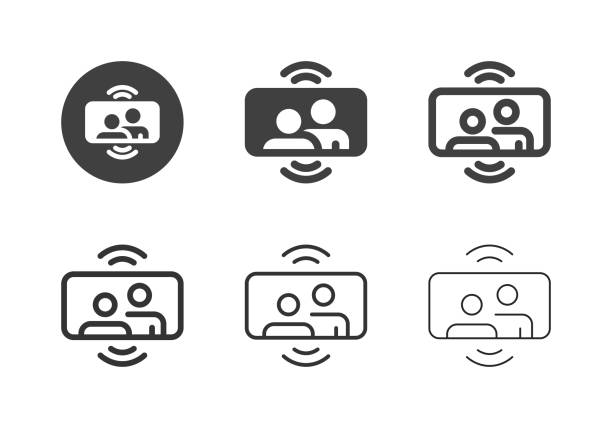ilustraciones, imágenes clip art, dibujos animados e iconos de stock de iconos de videollamadas móviles - serie múltiple - interés humano