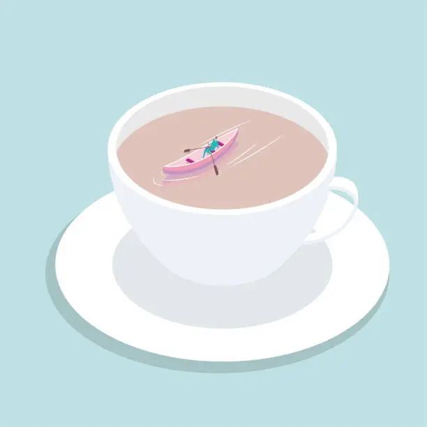 Vector illustration of Businessman rowing in coffee cup.