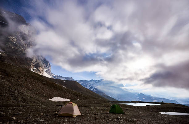 istock Mountain landscape and tents. 1215115023
