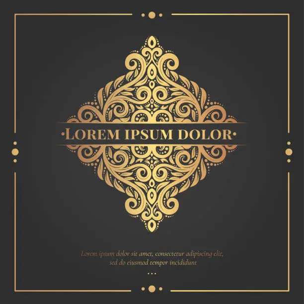Vector illustration of Golden frame with decorative vector ornament. Elegant, classic elements. Can be used for jewelry, beauty and fashion industry. Great for logo, emblem, background or any desired idea.