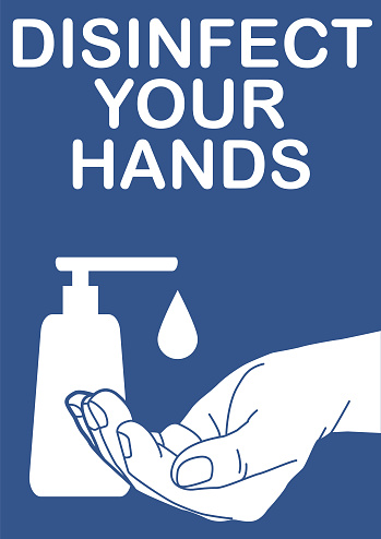 Disinfection. Hand sanitizer bottle icon. A4 Poster.