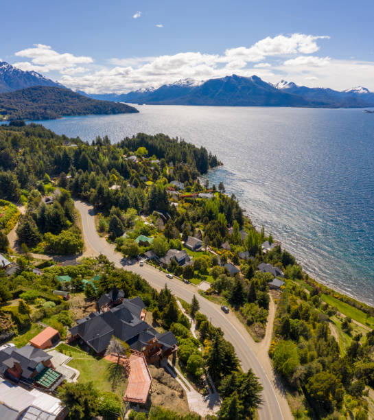 bariloche and its spectacular view over lake and andes, panorama. argentina - bariloche patagonia argentina lake imagens e fotografias de stock