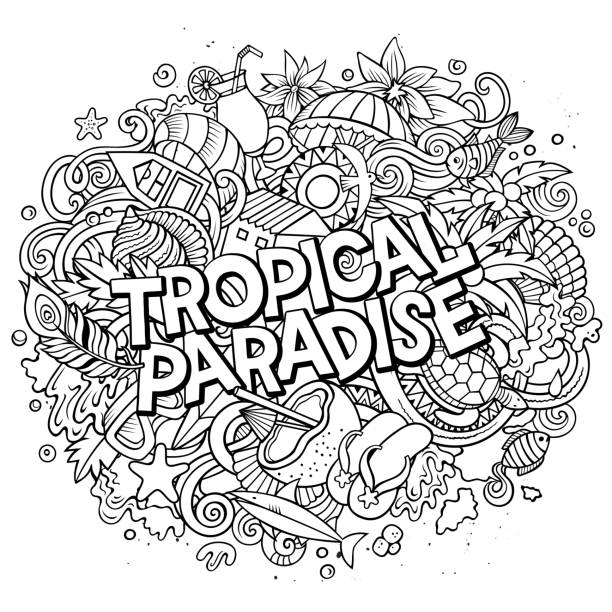 illustrations, cliparts, dessins animés et icônes de tropical paradis dessinateur dessiné à la main doodles illustration. conception saisonnière drôle - summer exploration idyllic heaven