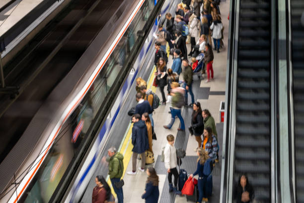 MADRID, SPAIN 07-12-2018 Madrid subway.  passengers on the platform boarding the train in Madrid subway station