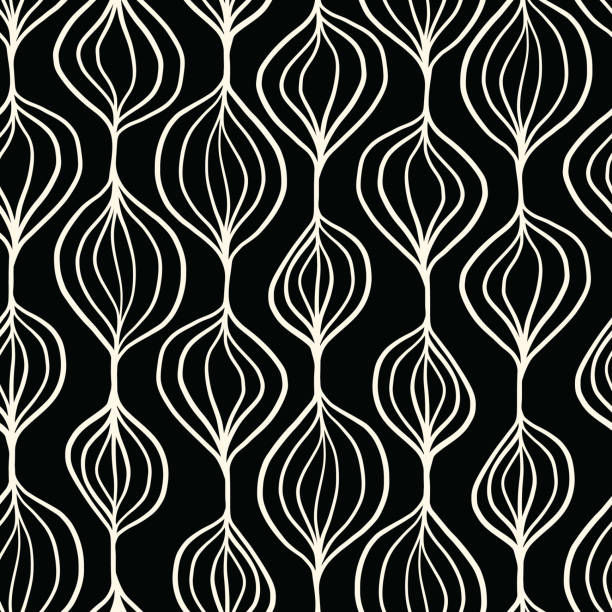 Abstract organic ornamental vertical floral vector pattern. Contemporary mod art organic repeating shapes background. Modern monochrome backdrop hand drawn lines. Abstract organic ornamental vertical floral vector pattern. Contemporary mod art organic repeating shapes background. Modern monochrome backdrop hand drawn lines mod stock illustrations