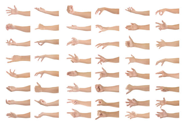 Male hand gesture and sign collection isolated on white background with clipping path. stock photo