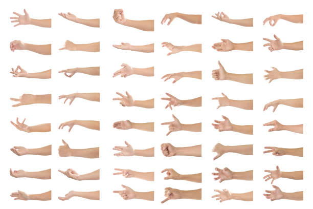 male hand gesture and sign collection isolated on white background with clipping path. - isolated hand imagens e fotografias de stock