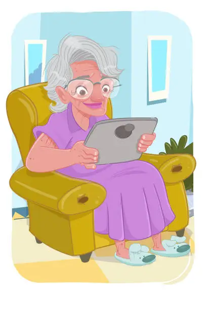 Vector illustration of Stay at home (elderly woman)