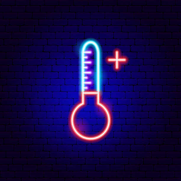 illustrazioni stock, clip art, cartoni animati e icone di tendenza di segnale neon ad alta temperatura - thermometer healthcare and medicine backgrounds isolated