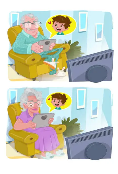 Vector illustration of Grandparents on tablet (Stay at Home)