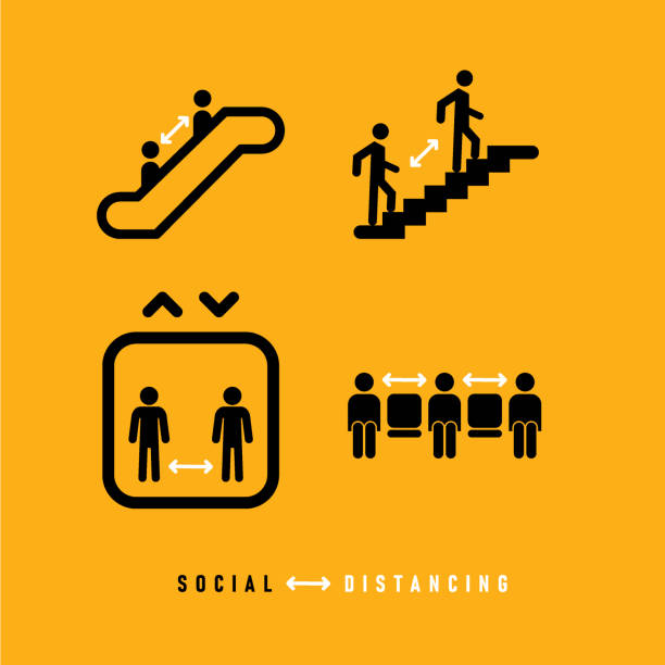 Social Distancing Icon set Vector icon set of social distancing to stop spreading COVID-19 coronavirus pandemic. caution step stock illustrations