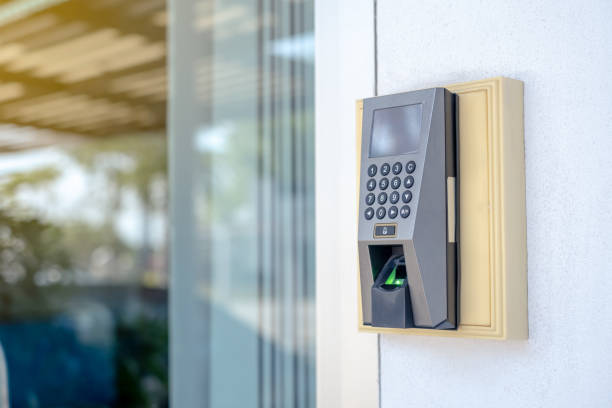 istock Finger scanner to open the door or time stamp to work 1215132768