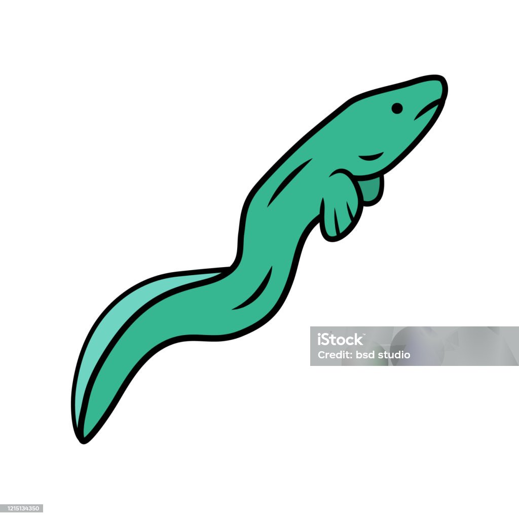 Ilustración de Icono De Color Verde Anguila Pescado Flotante Parecido A Una  Serpiente Animal Submarino De Mar Con Piel Lisa Mariscos Asiáticos  Ingrediente De Sushi Criatura En Forma De Serpiente Nadando En
