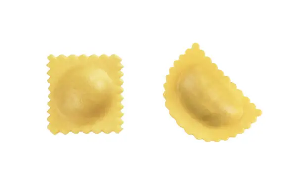 Stuffed fresh pasta ravioli, isolated on white background