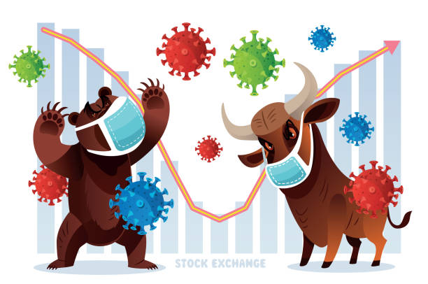 illustrazioni stock, clip art, cartoni animati e icone di tendenza di borsa di new york, bull and bear - bull bear stock market new york stock exchange