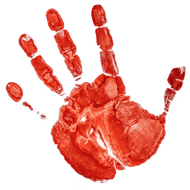 istock Human Hand Bloody Print Isolated On White Background 1215137128