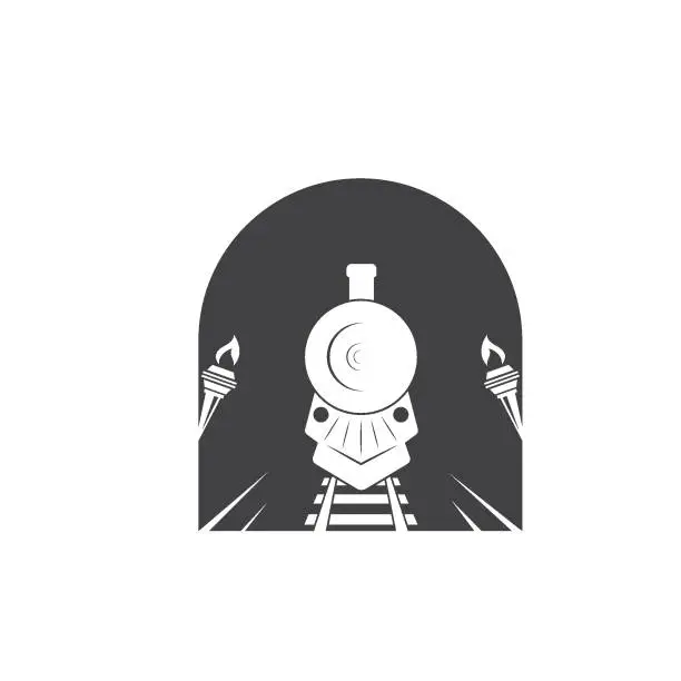 Vector illustration of old train coming out of the tunnel vector illustration design