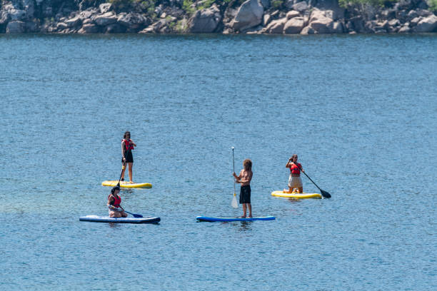 istock Stand up paddle on a lake 1215140060