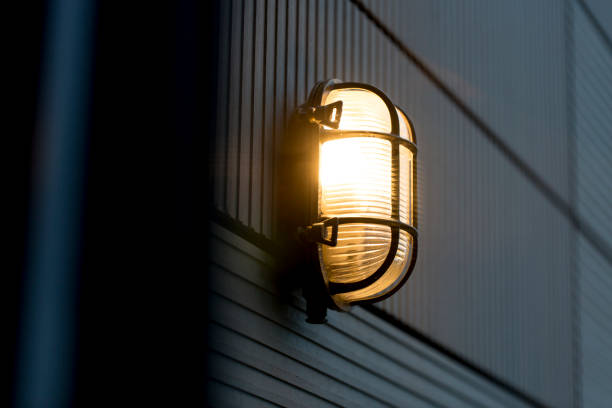 istock Close up of modern industrial outside light 1215141756