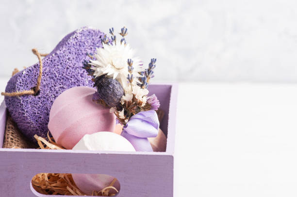istock Aroma bath bombs, purple pumice 1215145556