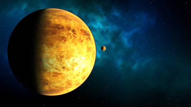 istock Illustration of a yellow planet and moon 1215148950