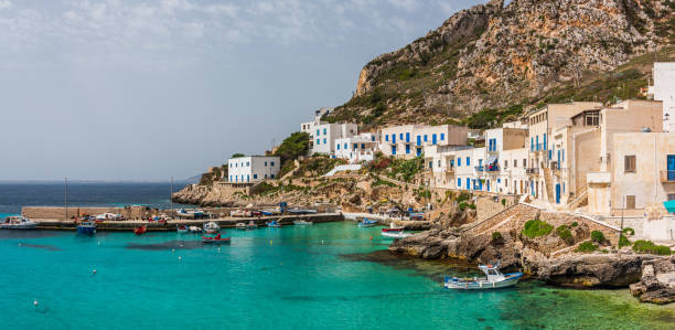 Fishing village of Levanzo, Sicily The white houses of the only  fishing village of Levanzo, one of the Aegadian Islands in Sicily egadi islands photos stock pictures, royalty-free photos & images