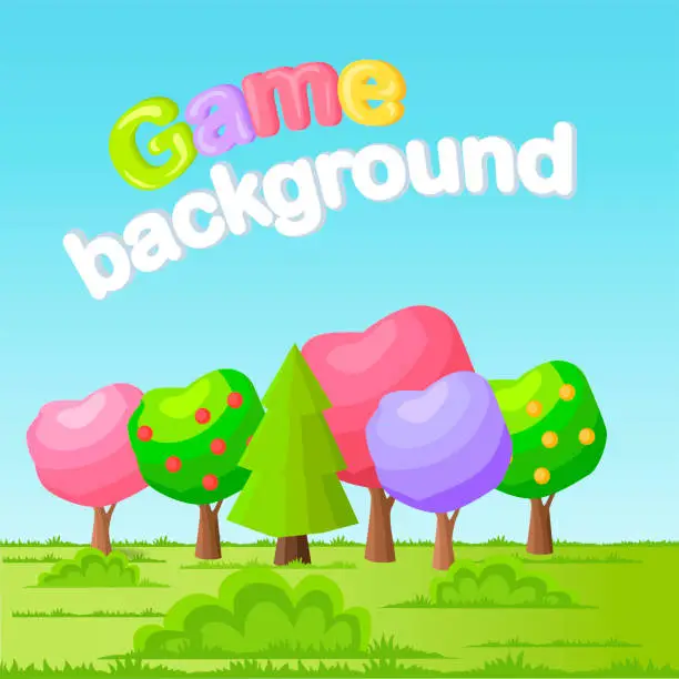 Vector illustration of Game Background Vector Concept with Low Poly Trees