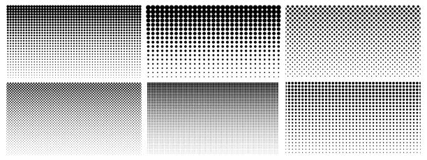하프톤 그라데이션. 점선 그라데이션, 부드러운 점 살포 및 하프 톤 도트 배경 원활한 수평 기하학적 패턴 벡터 템플릿 세트 - pattern stock illustrations