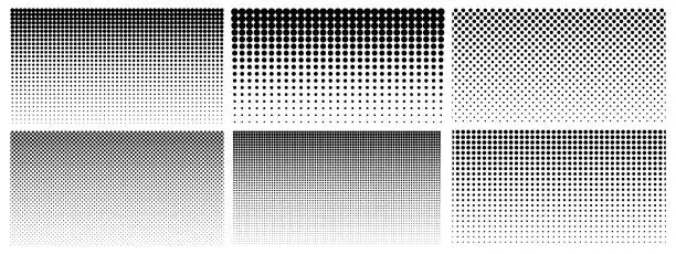 Vector illustration of Halftone gradient. Dotted gradient, smooth dots spraying and halftones dot background seamless horizontal geometric pattern vector template set