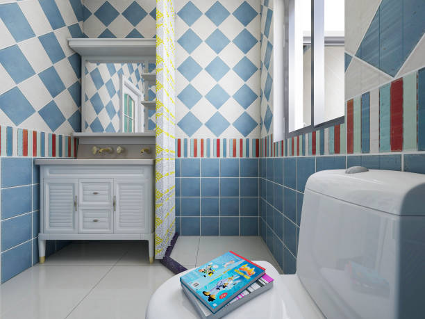 3D rendering,Clean modern residential bathroom and toilet design, which is equipped with washstand, toilet and shower equipment, etc.
