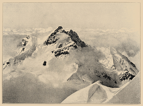 Illustration of a The Jungfrau from the summit of the Mönch ,Mountains in Switzerland