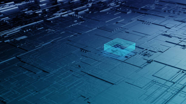istock 3d illustration futuristic blue dark textured background with neon lights 1215167136