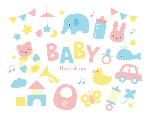 bebek oyuncakları pastel renk - baby stock illustrations