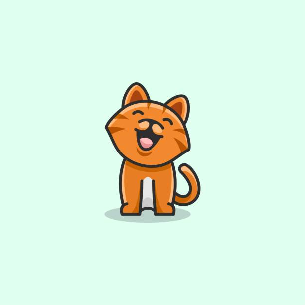 illustrazioni stock, clip art, cartoni animati e icone di tendenza di illustrazione vettoriale happy cat semplice stile mascotte - mammals