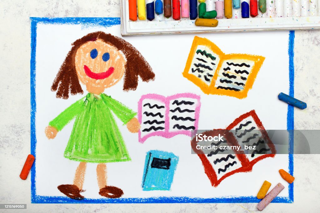 Hình Ảnh Bản Vẽ Đầy Màu Sắc Cô Gái Trẻ Mỉm Cười Với Những Cuốn Sách Mở Nữ  Sinh Đọc Sách Và Học Hình ảnh Sẵn có - Tải xuống Hình ảnh