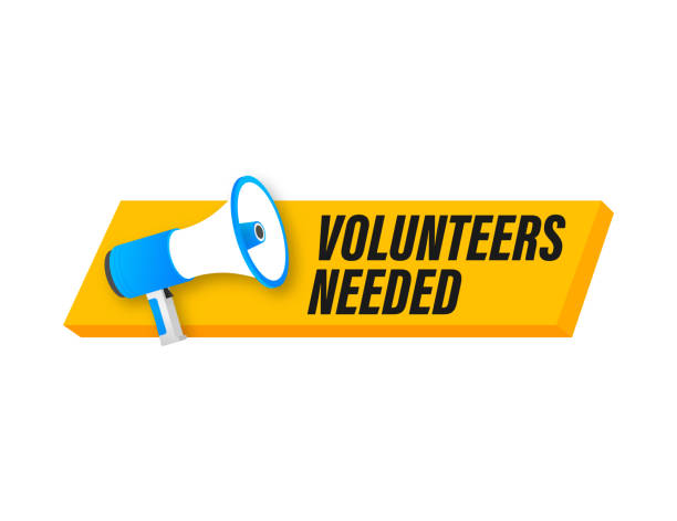 istock Megaphone label with volunteers needed. Megaphone banner. Web design. Vector stock illustration. 1215170695
