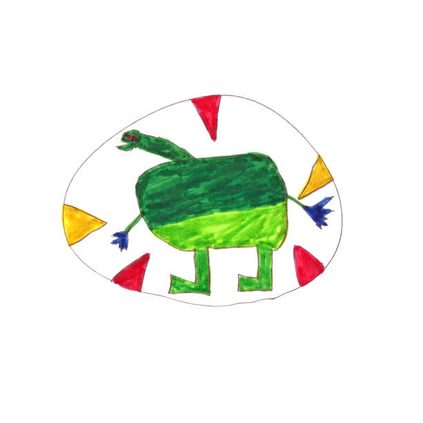 istock Hand-drawn childish illustration of green dinosaur in egg on white background. Children marker cartoon character. Cute print. 1215170798