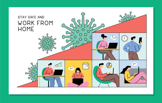 illustrations, cliparts, dessins animés et icônes de travail de la maison pendant la pandémie de coronavirus - working at home women house computer