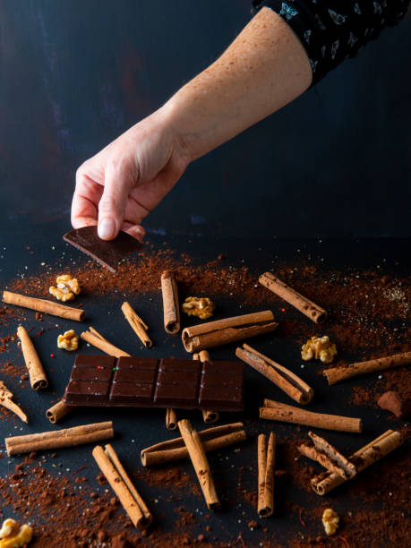 istock chocolate bar on cinnamon with a hand 1215171886