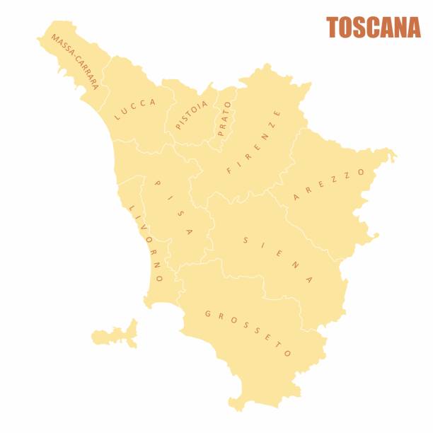 Tuscany administrative map The Tuscany administrative colorful map with labels arezzo stock illustrations