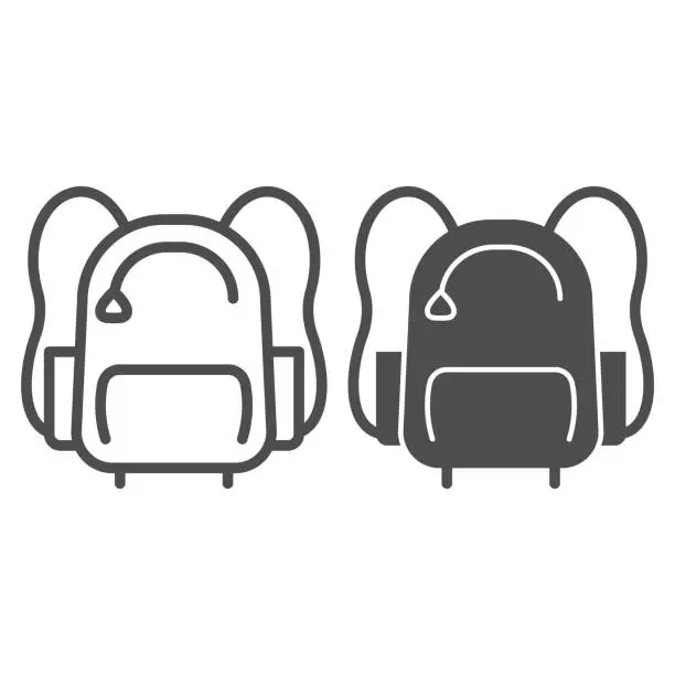 Vector illustration of Sports backpack line and solid icon. Sportsman daypack bag with handles symbol, outline style pictogram on white background. Healthy lifestyle sign for mobile concept and web design. Vector graphics.