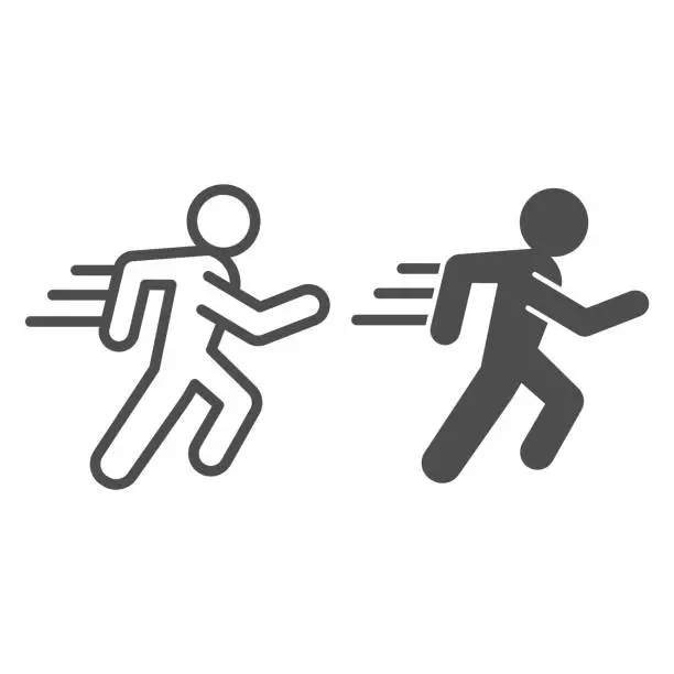 Vector illustration of Runner line and solid icon. Sportsman running with speed motion symbol, outline style pictogram on white background. Healthy lifestyle or sport sign for mobile concept and web design. Vector graphics.
