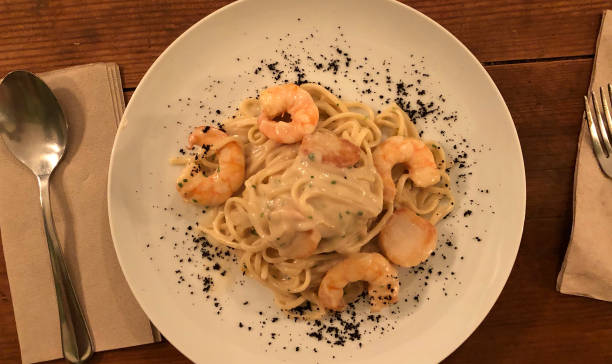Shrimp and black truffle Italian pasta